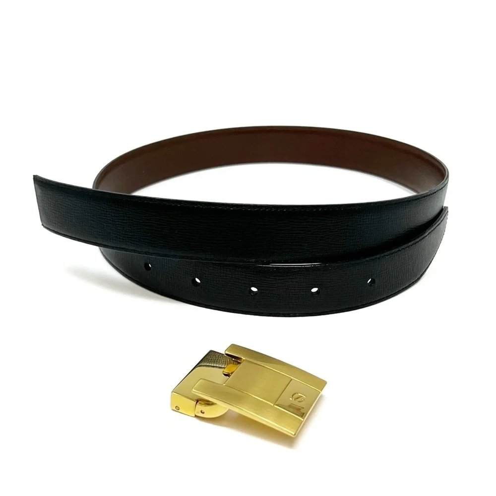 S.T. Dupont Paris Men’s Reversible Black Brown Leather Belt Size 33 Gold Buckle